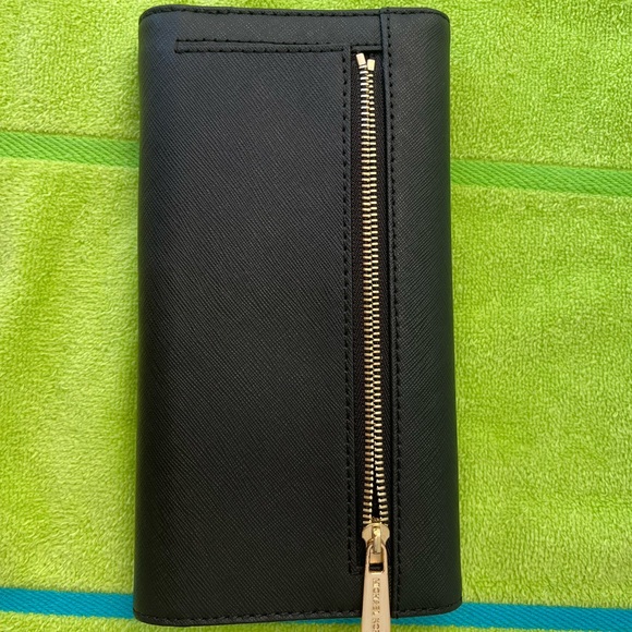 Michael Kors!!! Jet Set Large Trifold Wallet Black Leather Gold Pen & Checkbook - Picture 6 of 16